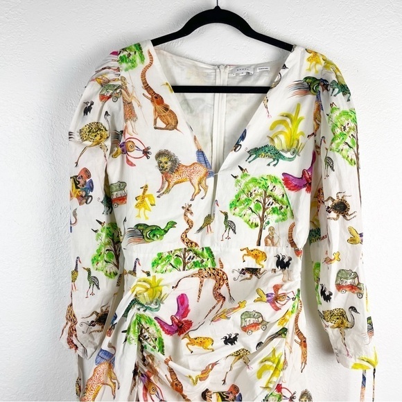 Rhode Piper Safari Animal Print Cotton V-Neck Mini Dress White Medium Casual - Picture 3 of 8